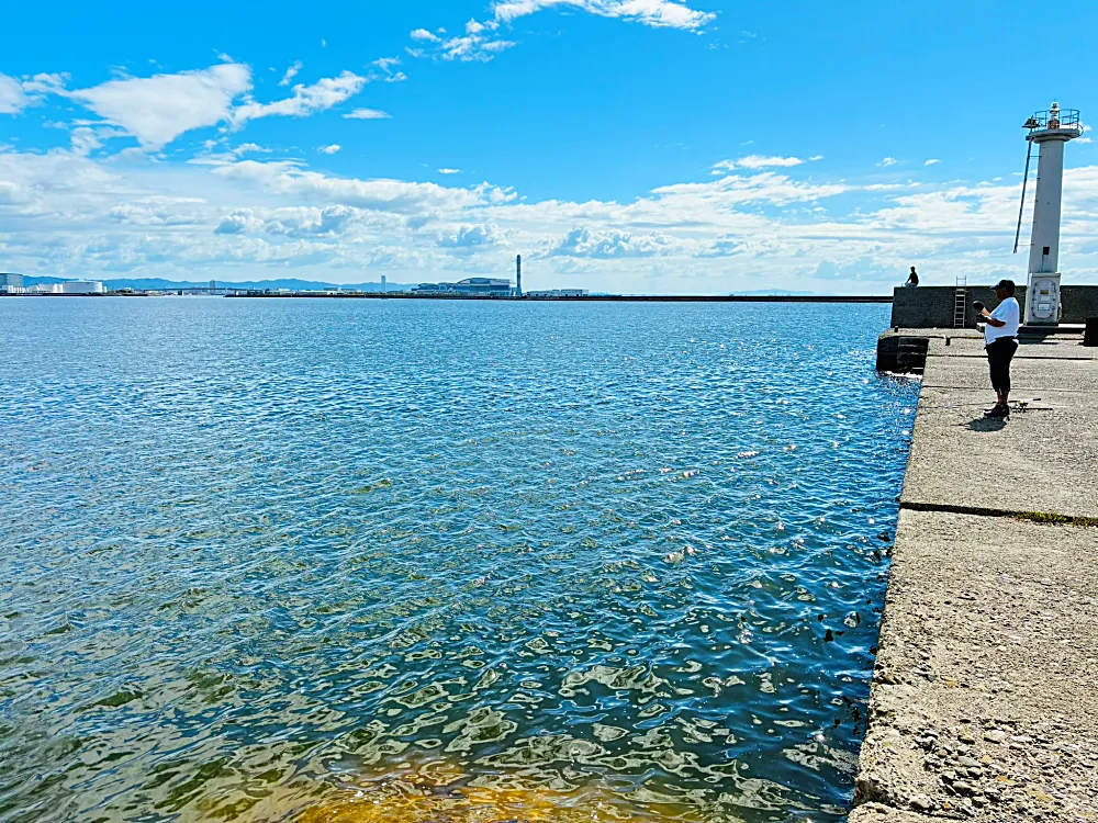 下段の釣り場の海面の様子